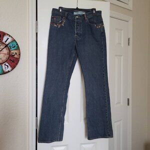 Ladies Vintage GAP embroidered button fly boot cut jeans, 100% cotton, 10R.